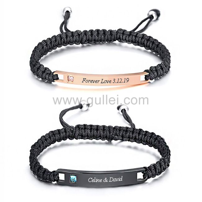 Gullei.com Matching Couple Bracelets with Name Birthday Gift
