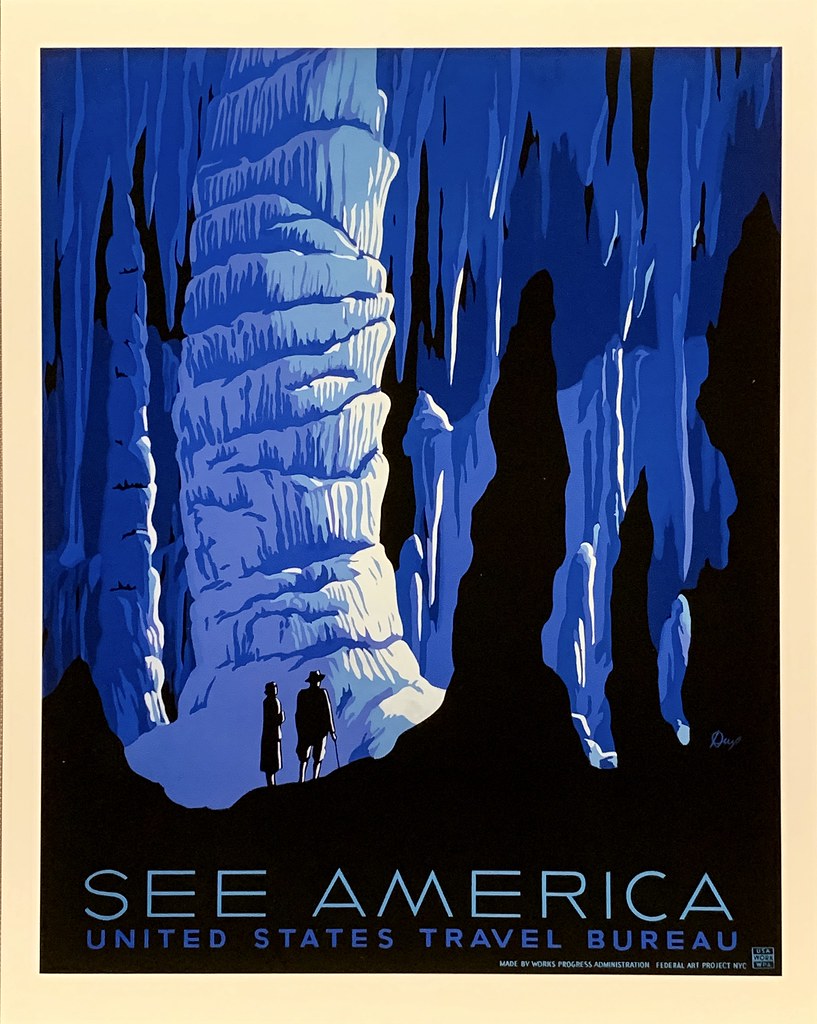 See America Poster:  Carlsbad Caverns, New Mexico. Art by Alexander Dux for WPA Federal Art Project (ca. 1936)
