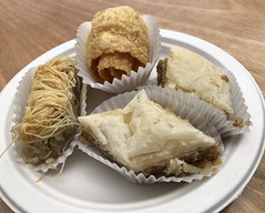 Diples (top), baklava (right) and kadaif (left)