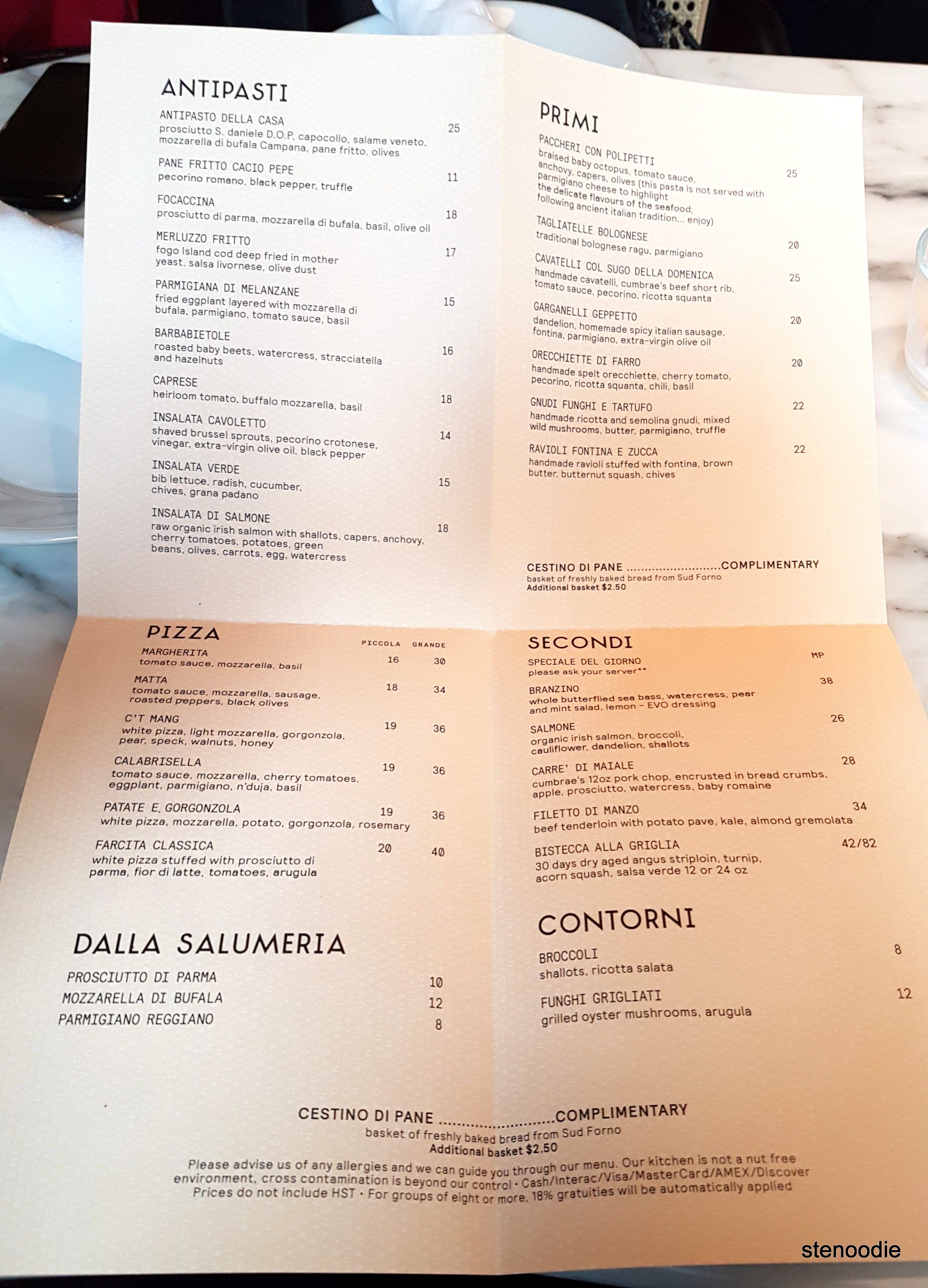  Sud Forno menu and prices