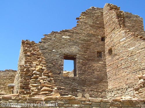 Some of the walls along the path along the southern wall of Pueblo Bonito in Chaco Culture National Historical Park, New Mexico