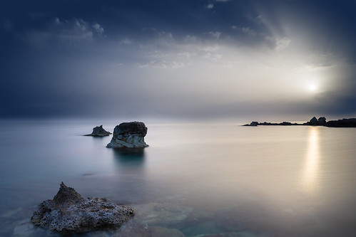 landscape ocean water sunset rocks mediterranean blue travel