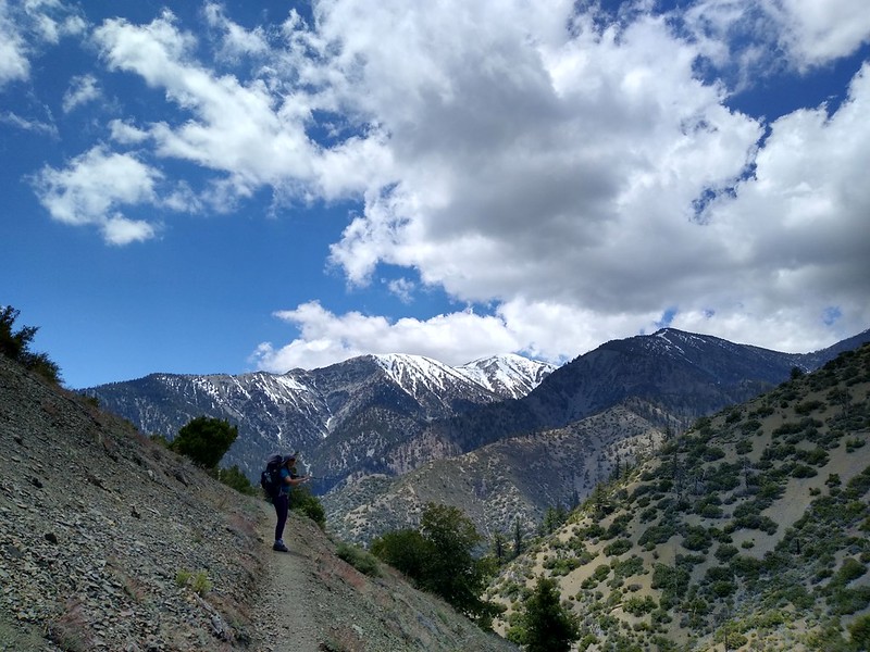 Mount Baldy comes into view (right of center) as we continue down the PCT on Upper Lytle Creek Ridge