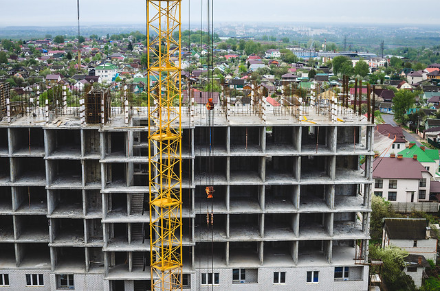 Construction of a brick house multi-storey residential building