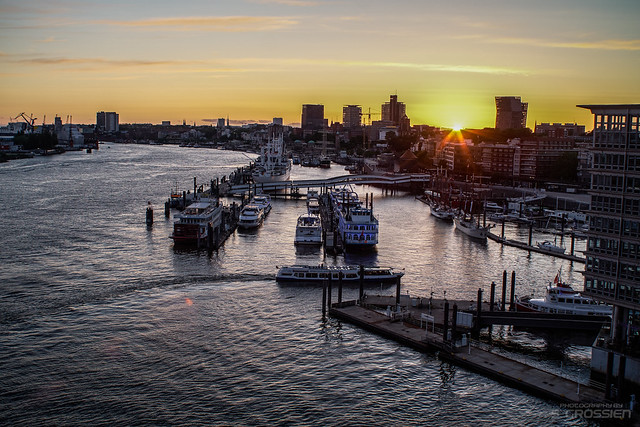 Sunset over the Port of Hamburg