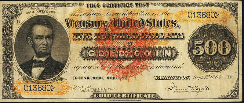 $500 1882 Gold Certificate