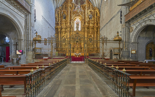 ancient altarpiece architecture baroque basilica burial cathedra cathedral centralnave colonnade crossing decoration gothic heritage historical interior medieval nave pilgrimage relics ribvault shrine transept veneration wife windows worship coria extremadura spain