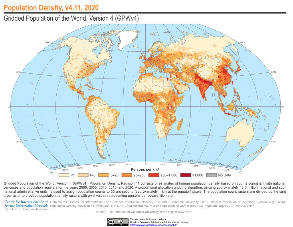 Population Density, v4.11, 2020