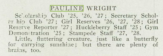 1928 Sunset High School Dallas TX Pauline Wright Achievements