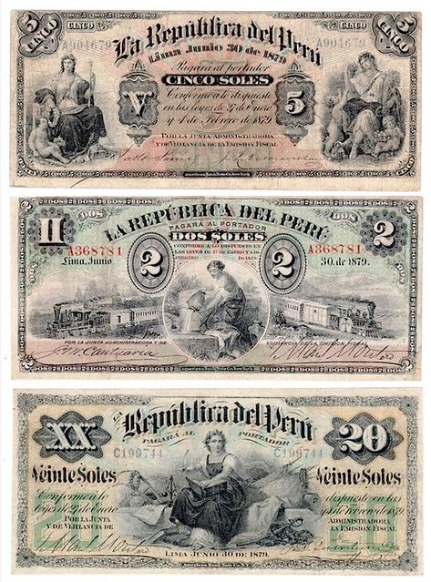 1879  al inicio de la Guerra del Pacifico estos eran los billetes que circulaban en Perú.
