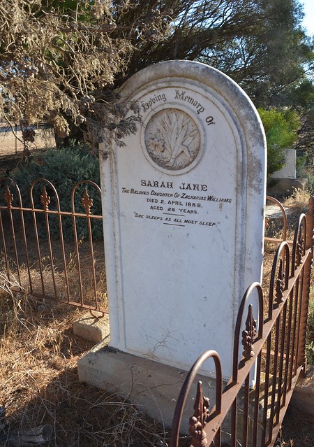 Clinton Centre headstone of Sarah Jane Williams in the Methodist Cemetery, Yorke Peninsula South Australia