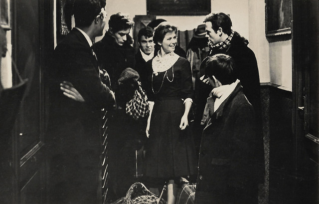 Claudia Cardinale, Alain Delon, Max Cartier and Renato Salvatori in Rocco e i suoi fratelli (1960)