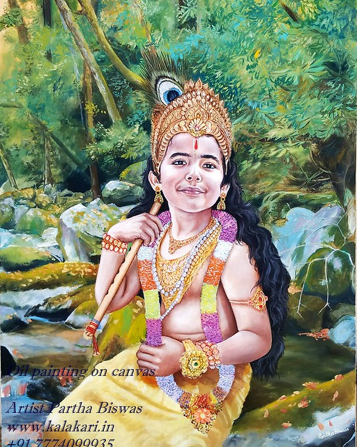 Hand painted Oil portrait painting on canvas www.kalakari.in | Artist Partha Biswas #art #painting #handpainted #scenery #portrait #photo #phototopainting