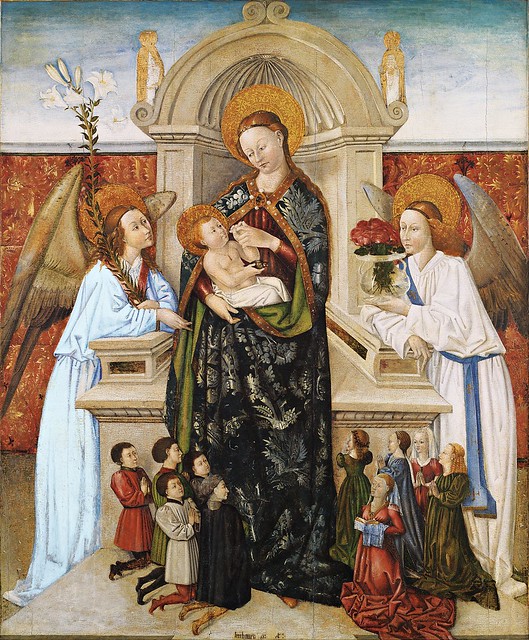 Berthomeu Baró (fl.1451-1481) - Virgen con el Niño, ángeles y familia de donantes (c.1470)