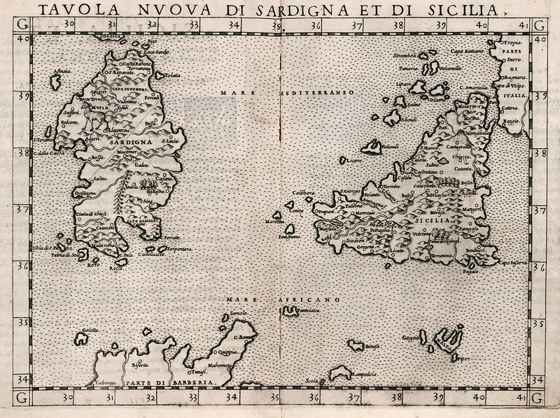 Girolamo Ruscelli (c.1518-1566) - Tavola Nuova Di Sardigna Et Di Sicilia (1561)