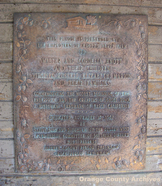 1952 historical plaque at Knott's Berry Farm's Gold Trails Hotel