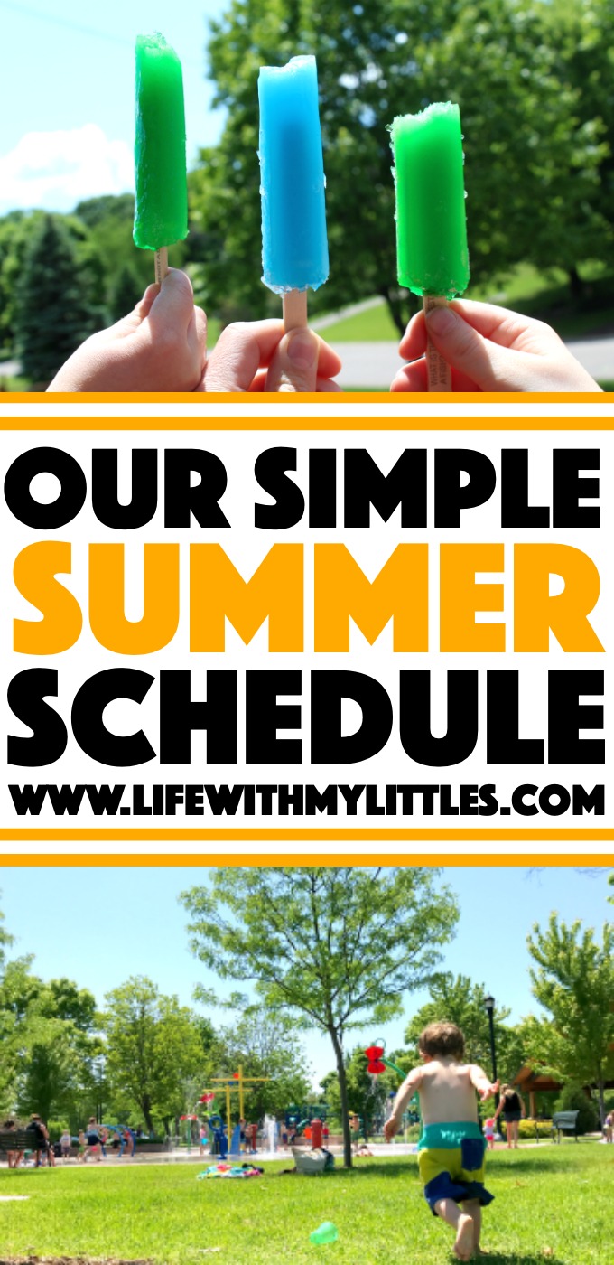 This simple summer schedule is a great way to have a more relaxed, flexible summer vacation, but still enjoy scheduled activities! Nine easy activity ideas and how to implement them to make the most of your summer! Great for toddlers, preschoolers, or elementary-aged kids!