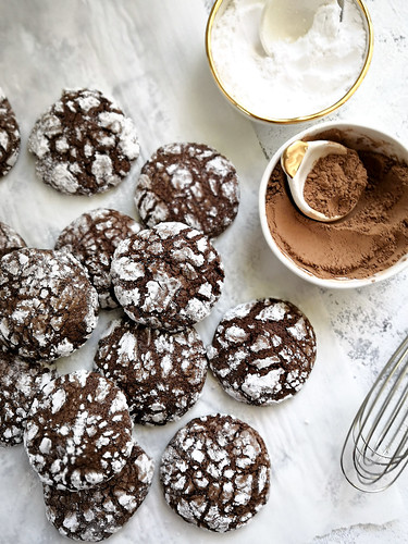 chocolate brownie crinkle cookie with powdered sugar and olive oil | by michtsang