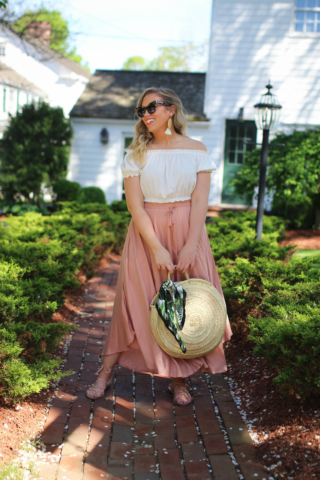The Only Top You Need to Buy this Summer | Summer Wardrobe Staple | Summer Capsule Wardrobe | Summer Boho Outfit Inspiration| H&M Off the Shoulder White Crop Top | O'Neill Samoa Blush Midi Skirt | Bedford New York Westchester Blogger