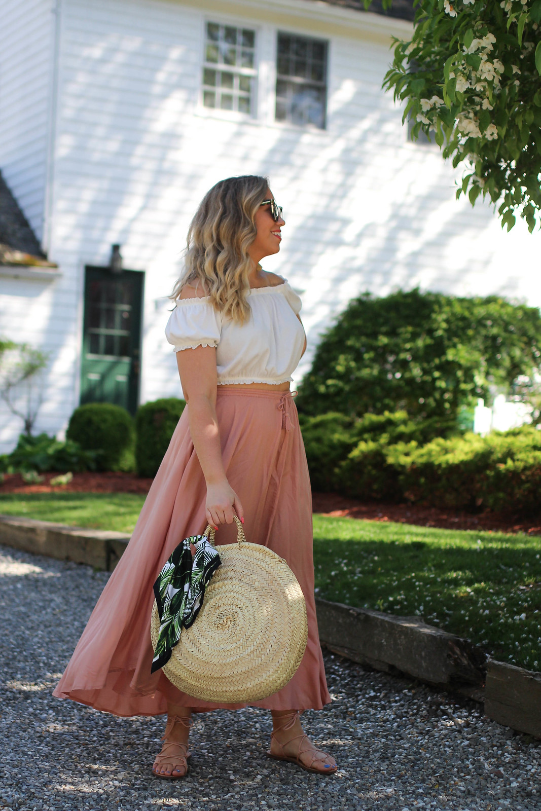 The Only Top You Need to Buy this Summer | Summer Wardrobe Staple | Summer Capsule Wardrobe | Summer Boho Outfit Inspiration| H&M Off the Shoulder White Crop Top | O'Neill Samoa Blush Midi Skirt | Bedford New York Westchester Blogger