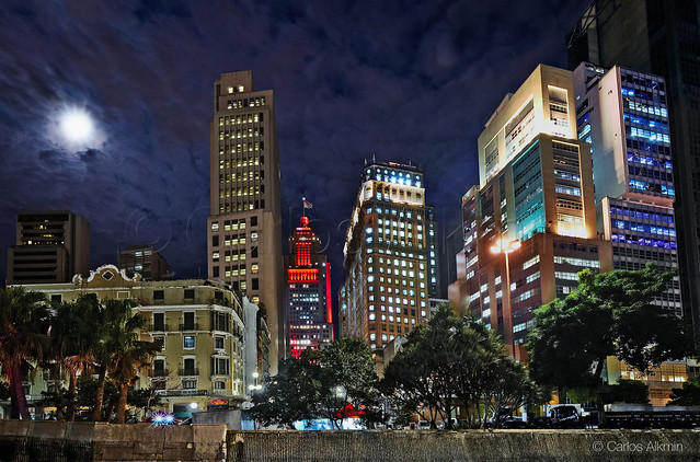 Sao Paulo - Iconic Buildings of Anhangabaú Valley under the moonlit sky