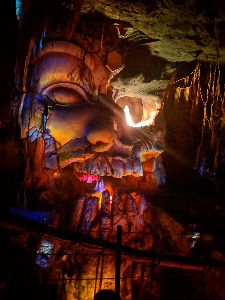 Idol head 2, Indiana Jones with the lights on, Disneyland, Anaheim, California