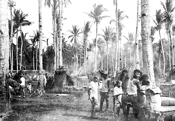 In a rare photo of Manenggon in 1994, people are shown milling about the camp. The hardships of war and the occupation only served to intensify Guamanians' desire for a better future and for control of their own destiny. Photo courtesy of the Micronesian Area Research Center (MARC).