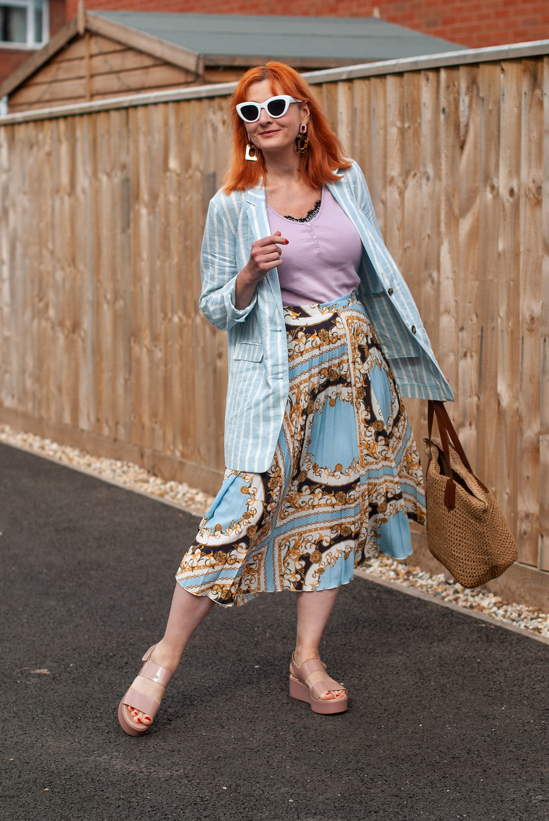 How to Style a Patterned Pleated Midi Skirt in Summer | Not Dressed As Lamb, Over 40 Fashion and Style