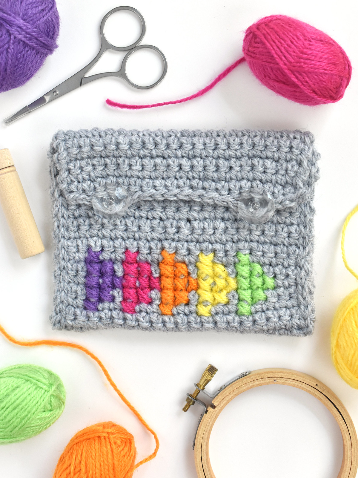Cross Stitched Crochet Pouch