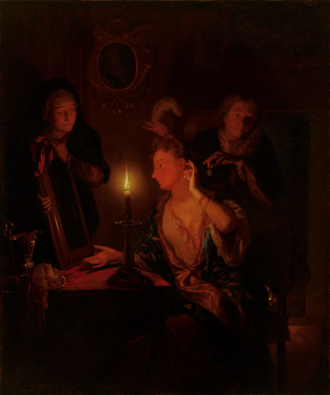 Godfried Schalcken (1643-1706) - Dame bei Kerzenlicht vor einem Spiegel