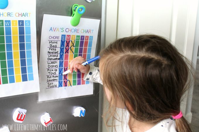 This free printable chore chart for kids comes in two color schemes and is so cool! Easy to customize with the chores you want, and perfect for preschoolers or elementary school-ages!