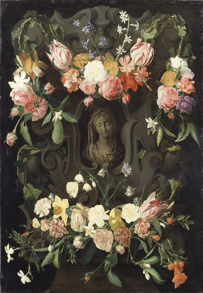 Daniel Seghers & Erasmus Quellinus II - Flower around a Cartouche with an Image of the Virgin