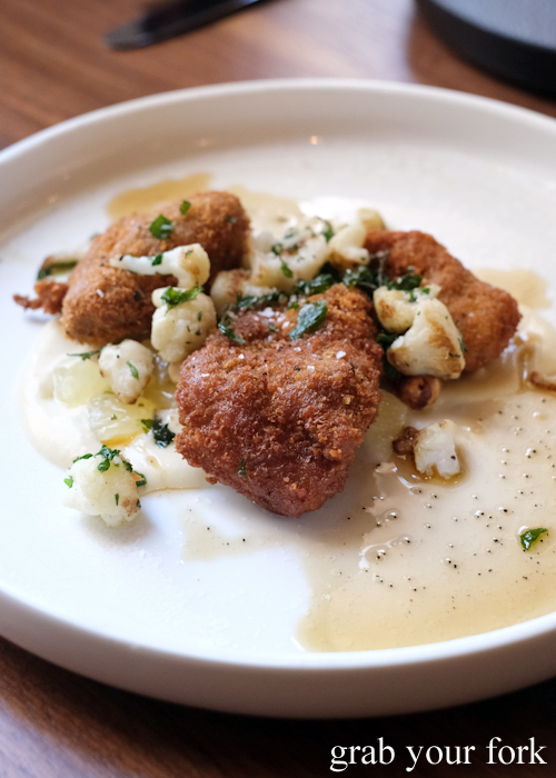 Crumbed sweetbreads at Esquire Drink and Dine in the QVB, Sydney