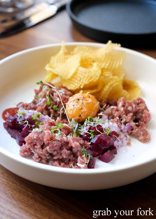 Seared steak tartare at Esquire Drink and Dine in the QVB, Sydney
