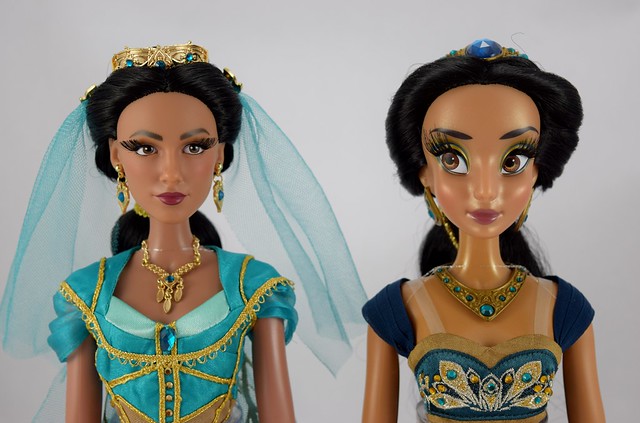 2019 Live Action Turquoise Jasmine vs Animated Teal Jasmine Limited Edition Dolls - Side by Side
