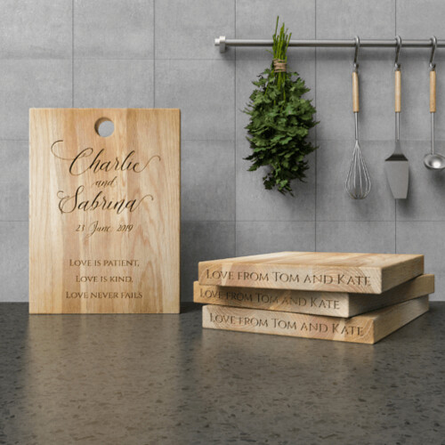 Kitchen Wedding Gift Personalised | Solid Oak Chopping Board – Love Never Fails