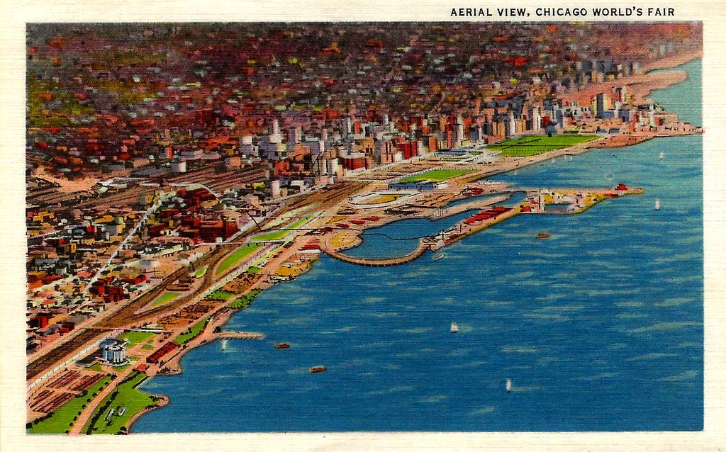 Century of Progress grounds aerial view antique photo Chicago