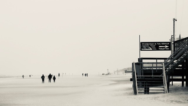 Windy, rainy and sandy beach in Noord-Holland