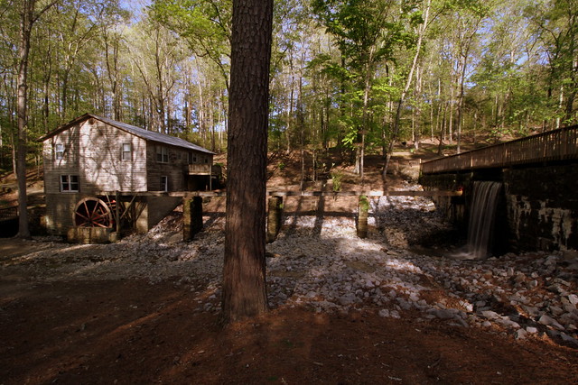Gristmill at Clarkson Covered Bridge Park with Lake Spillway Waterfall