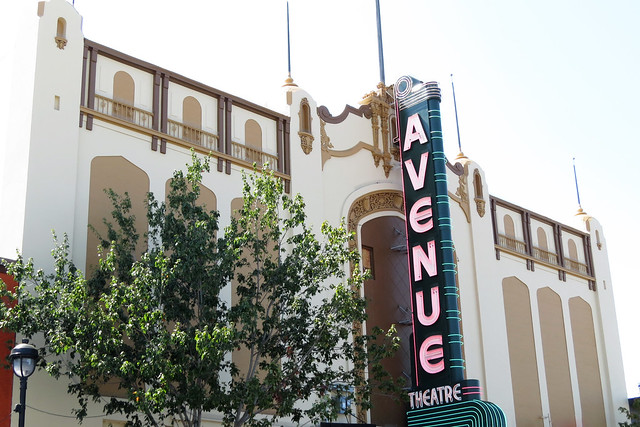 Avenue Theatre sign lighted in August 2017 before the official lighting ceremony the following month on San Bruno Avenue in San Francisco's Portola District 20170807-150959 cw50 C4