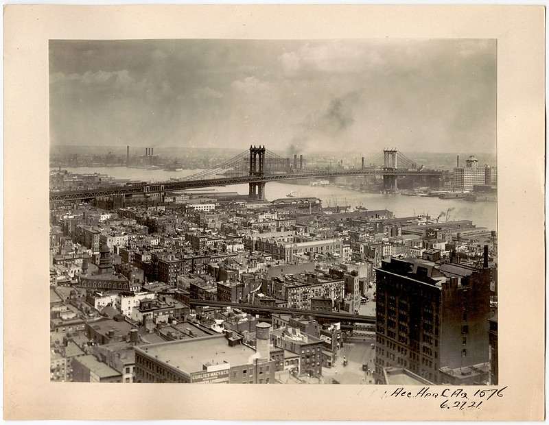 Site of the East River Crossing of City Tunnel No. 1 with view of Manhattan Bridge