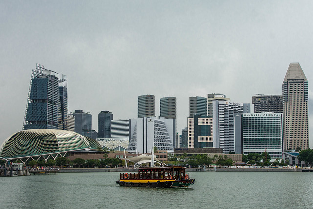 Esplanade Theatre, Modern Buildings and Ferry, Singapore