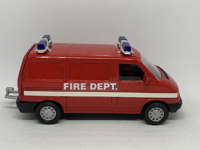 Road Monster - Volkswagen Transporter Van - Fire Department - Miniature Diecast Metal Scale Model Emergency Services Vehicle