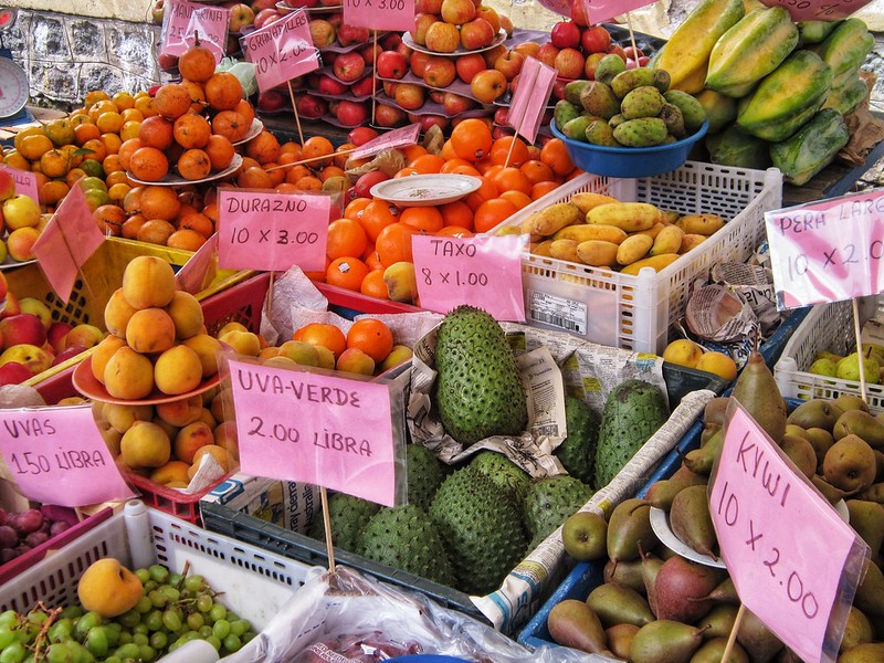 Fresh fruits for sale at a market in Ecuador