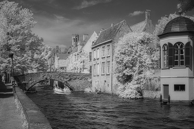 The canals of Bruges in IR B&W