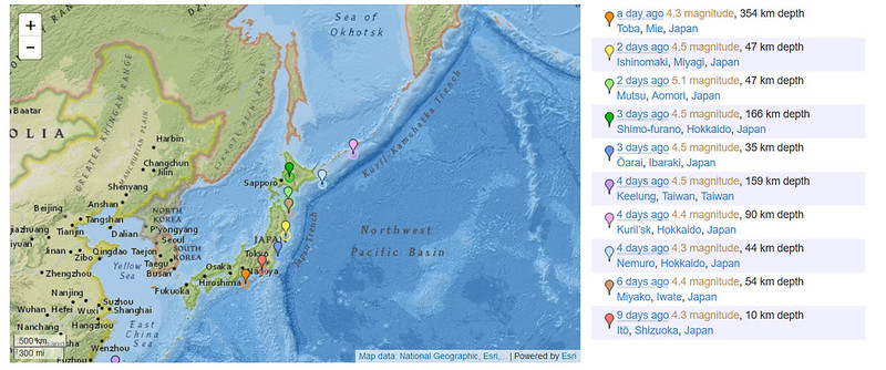 Earth Quake in Japan 24 June_ 2 July 2019