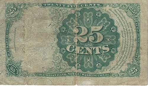 25 cent Fifth Issue Fractional Currency note back