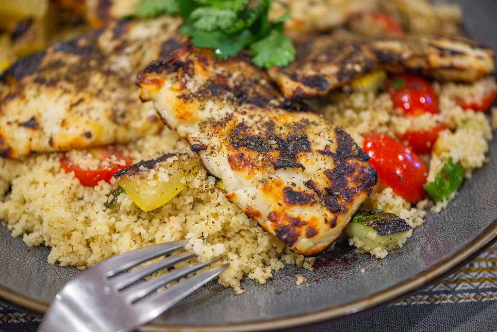 Halloumi with Za'atar and Grilled Squash Couscous