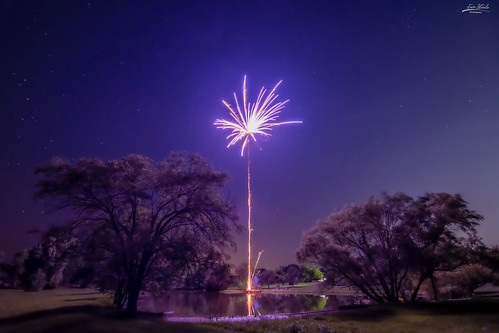 pond kansas 4thofjuly fireworks purple water nightscape nighttime