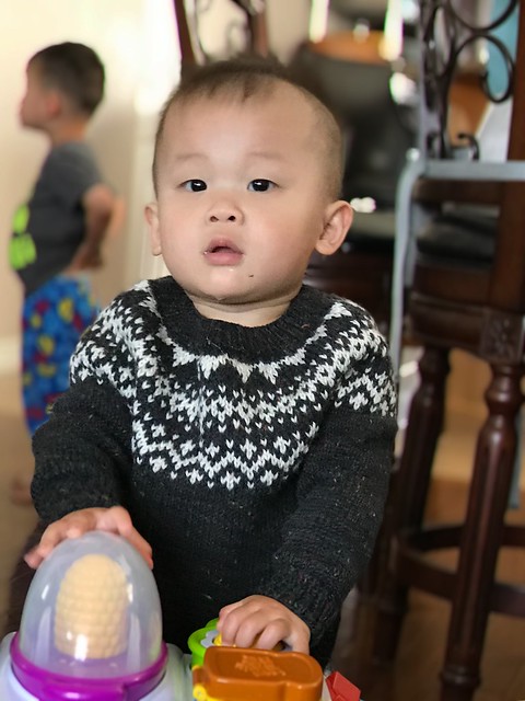 My grandson looks adorable in his Dog Star by tincanknits! I hope it will fit him this coming winter!!